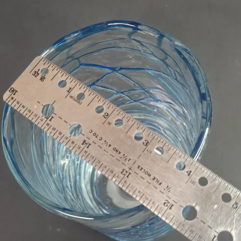 Handmade Mexican Style Glass Vase Clear with Blue Swirls 8